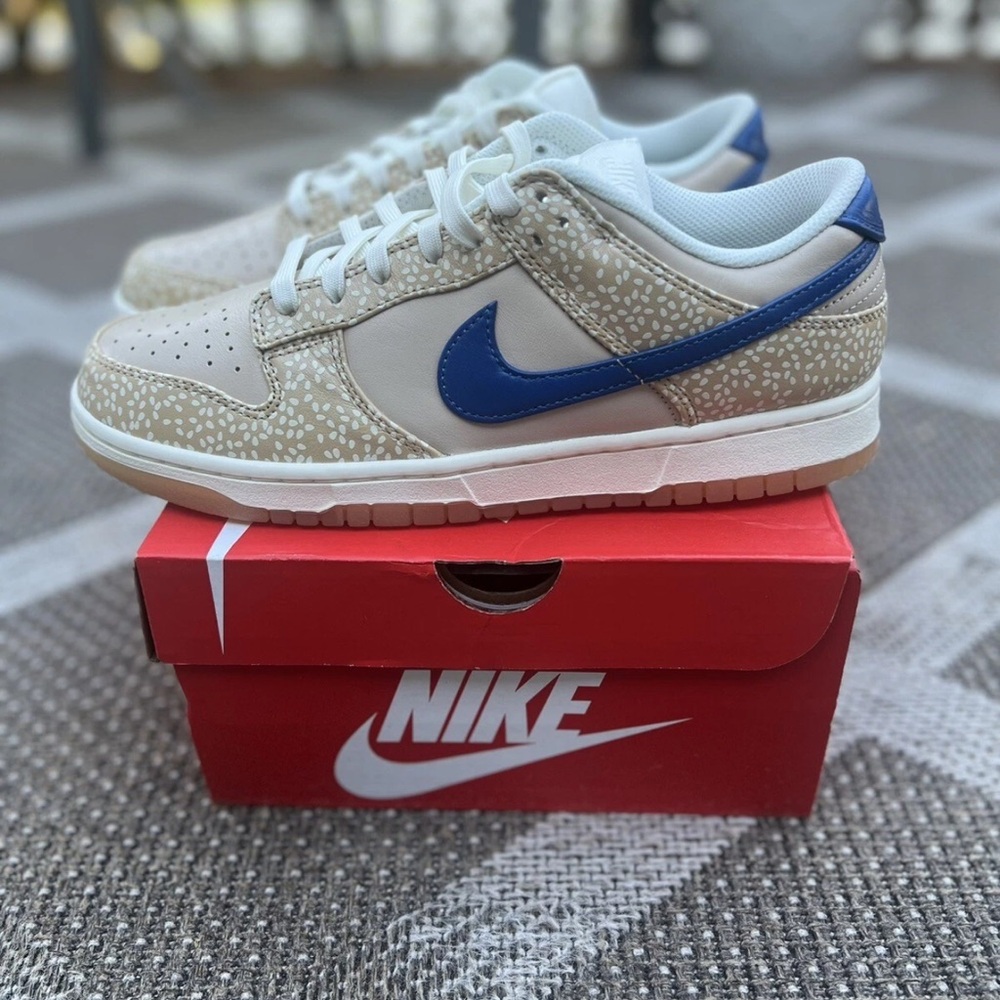Nike Montreal Bagel Beige and Blue Patterned Sneakers 9.5